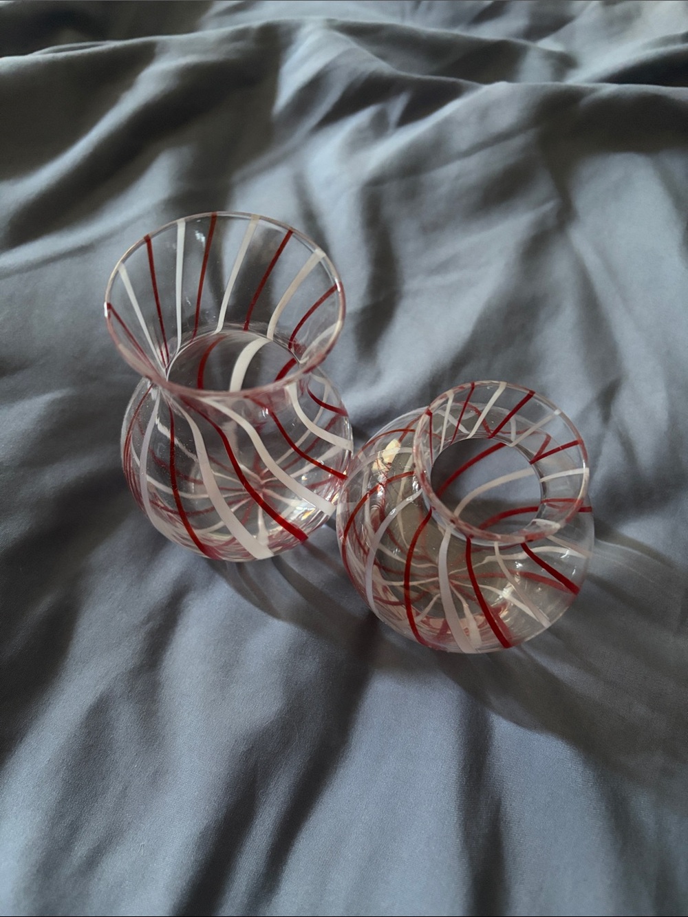 Mini glass vases, candy cane design